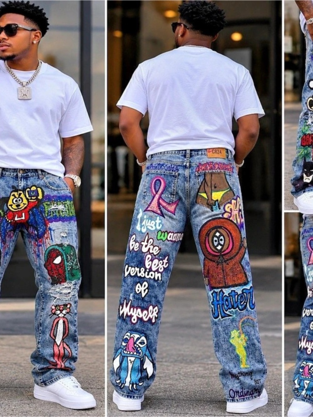 Hand Painted 1 of a Kind Chrome Edge CR24 Men's Skinny Jeans 36/30